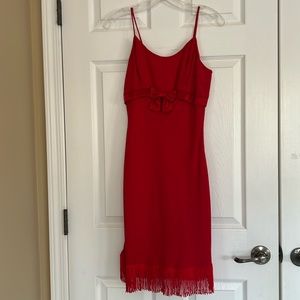Vintage bright Red Cocktail Party Sleeveless Dress With Bow And Fringes Small